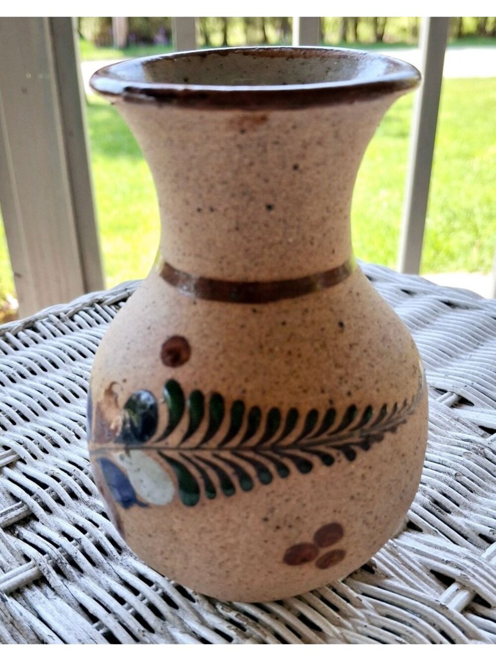 Handcrafted Mexican Ceramic Vase With Floral Design 6.5" Tall Brown  Finish Eart